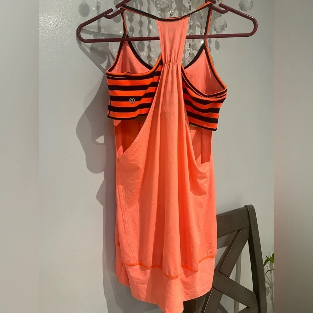 Lululemon No Limits Activewear Tank Bra Cut Out Orange Navy Stripes size 8 A041 - Picture 5 of 6